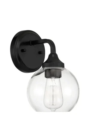 Craftmade Glenda 6" x 10" 1-Light Flat Black Wall Sconce With Clear Glass Shade Trusted Brand