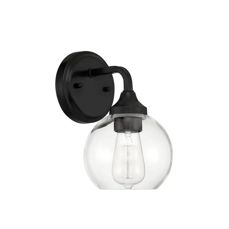 Craftmade Glenda 6" x 10" 1-Light Flat Black Wall Sconce With Clear Glass Shade Trusted Brand