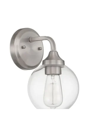 Hot Deal Craftmade Glenda 6" x 10" 1-Light Brushed Polished Nickel Wall Sconce With Clear Glass Shade