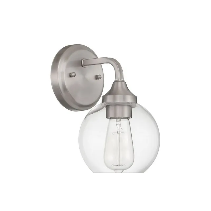 Hot Deal Craftmade Glenda 6" x 10" 1-Light Brushed Polished Nickel Wall Sconce With Clear Glass Shade