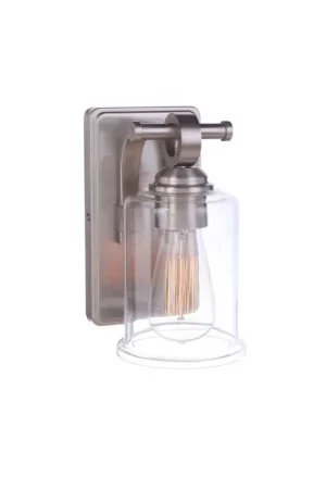Get Yours Craftmade Romero 5" x 9" 1-Light Brushed Polished Nickel Wall Sconce With Clear Glass Shade