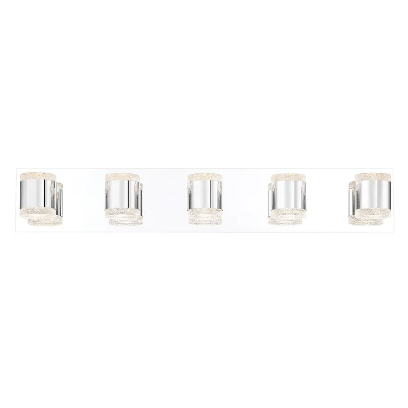 Modern Eurofase Lighting Seaton 30" 5-Light Dimmable Integrated LED Chrome Bath Bar With Clear Crystal-Like Glass Shades