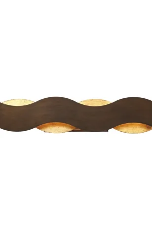 Certified Eurofase Lighting Vaughan 24" Small Bronze Dimmable LED Metal Bath Bar With Bronze & Gold Wavy Metal Shade