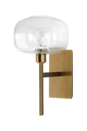 Low Price Jamie Young Scando 9" x 14 1-Light Antique Brass Wall Sconce With Clear Blown Glass Shade