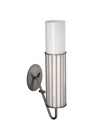 Popular Jamie Young Torino 4" x 17" 1-Light Cylinder Gun Metal Wall Sconce With Metal Wire Frame and White Glass Shade