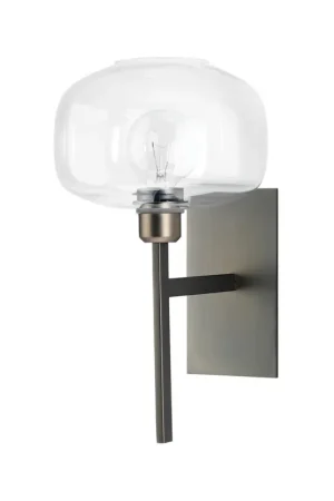 Jamie Young Scando 9" x 14 1-Light Gun Metal Wall Sconce With Clear Blown Glass Shade Fast Shipping