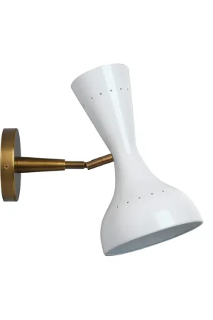 Fresh Stock Jamie Young Pisa 6" x 11" 2-Light White and Antique Brass Metal Wall Sconce With Hourglass-Shaped Swivel Hood
