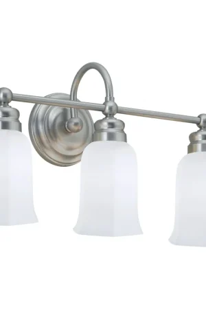 Buy Direct Norwell Lighting Emily 12" x 21" 3-Light Brushed Nickel Vanity Light With Hexagonal Opal Glass Diffuser