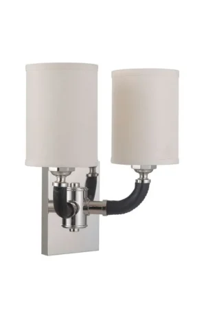 Super Sale Craftmade Huxley 13" 2-Light Polished Nickel Wall Sconce With Ecru Linen Shades
