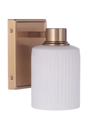 Express Delivery Craftmade Bretton 5" x 8" 1-Light Satin Brass Wall Sconce With White Fluted Glass Shades