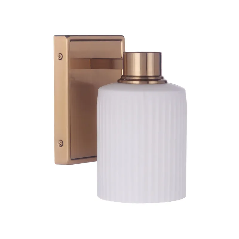 Express Delivery Craftmade Bretton 5" x 8" 1-Light Satin Brass Wall Sconce With White Fluted Glass Shades