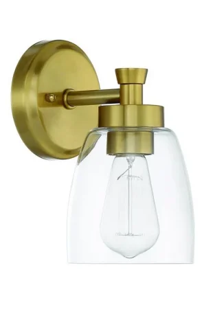 Last Chance Craftmade Henning 5" x 9" 1-Light Satin Brass Wall Sconce With Clear Glass Shade