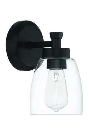 Craftmade Henning 5" x 9" 1-Light Flat Black Wall Sconce With Clear Glass Shade Time-Limited