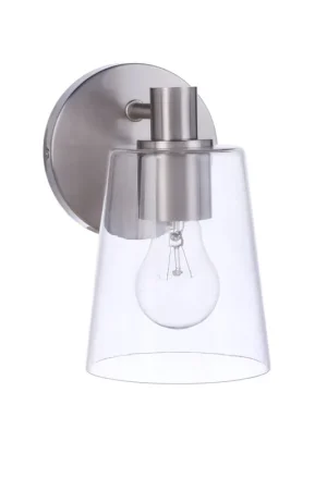 Craftmade Emilio 5" x 8" 1-Light Brushed Polished Nickel Wall Sconce With Clear Glass Shade High Quality