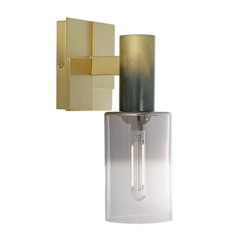 Sale Norwell Lighting Empire 10" x 5" 1-Light Satin Brass/Black Vanity Wall Sconce With Clear Gradient Glass Diffuser