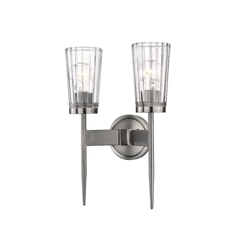 Clearance Z-Lite Flair 11" 2-Light Antique Nickel Wall Sconce With Clear Glass Shade