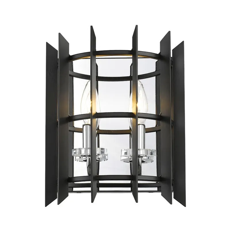 Z-Lite Haake 5" 2-Light Chrome Wall Sconce With Matte Black Shade Secure Checkout