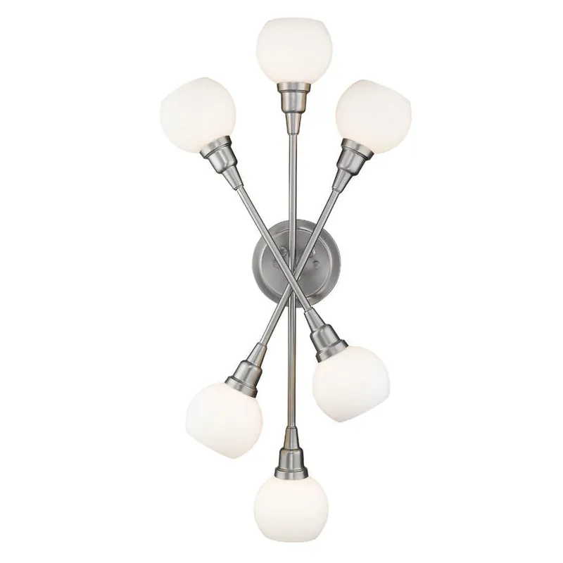 Z-Lite Tian 15" 6-Light LED Brushed Nickel Wall Sconce With Matte Opal Glass Shade One Day Deal