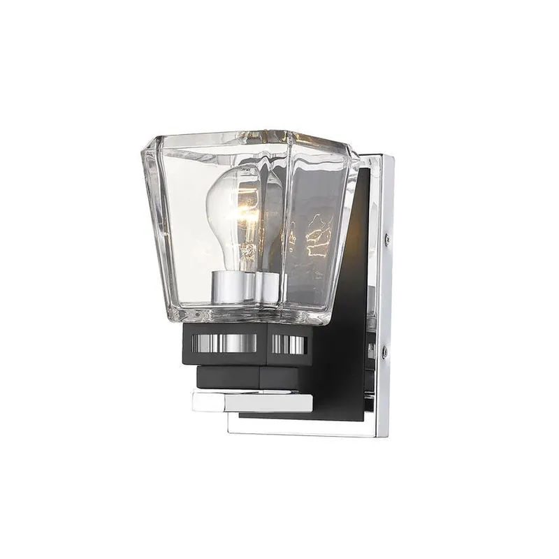Modern Z-Lite Jackson 5" 1-Light Chrome and Matte Black Wall Sconce With Clear Glass Shade