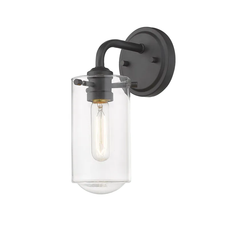Z-Lite Delaney 5" 1-Light Matte Black Wall Sconce With Clear Glass Shade Next Day Delivery