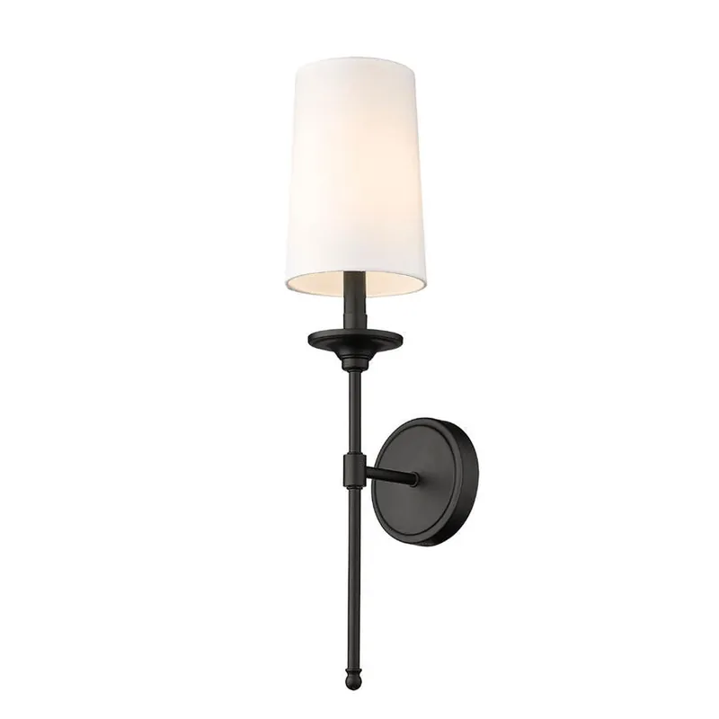 Fan Favorite Z-Lite Emily 6" 1-Light Matte Black Wall Sconce With Off-White Cloth Shade