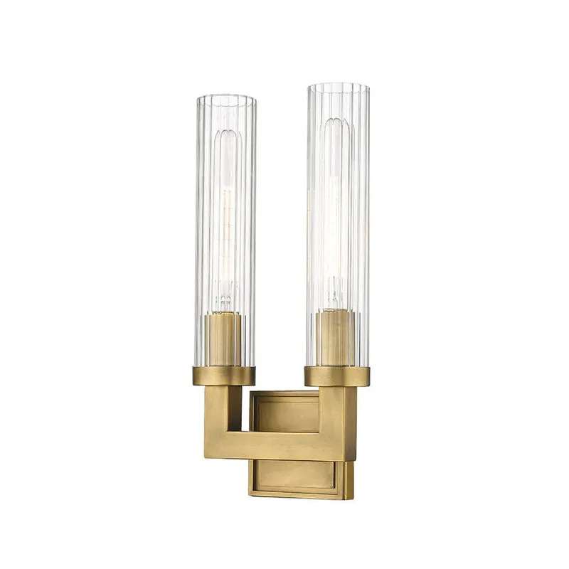 Z-Lite Beau 8" 2-Light Rubbed Brass Wall Sconce With Clear Glass Shade Price Drop