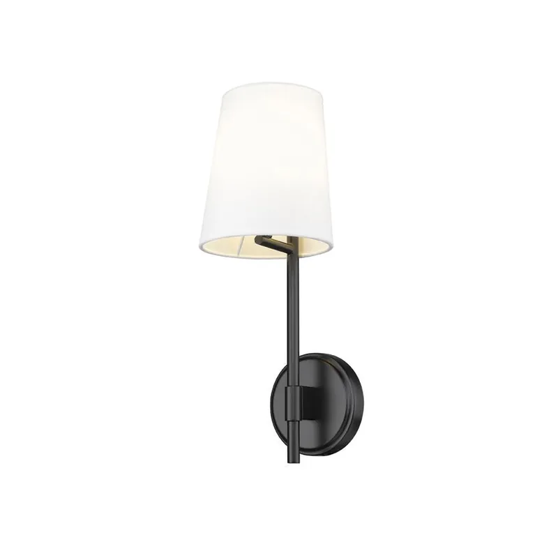 Shop Now Z-Lite Winward 6" 1-Light Matte Black Wall Sconce With White Fabric Shade