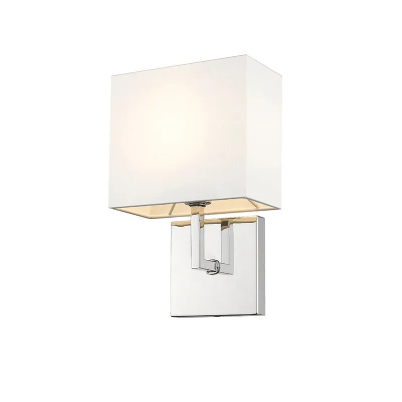 Z-Lite Saxon 7" 1-Light Polished Nickel Wall Sconce With White Fabric Shade Wholesale