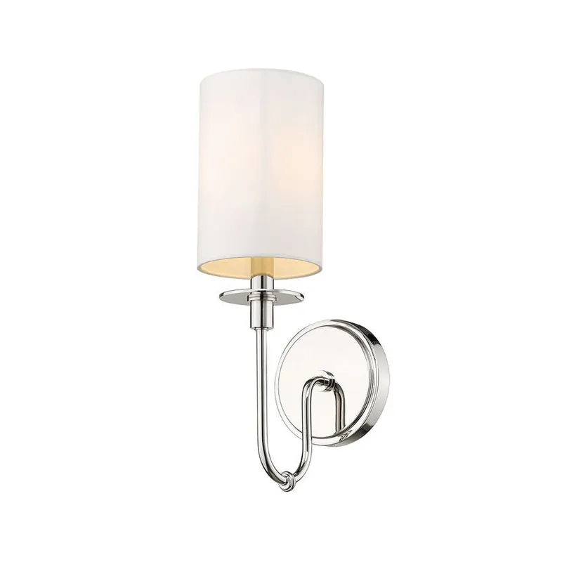 Z-Lite Ella 5" 1-Light White Polished Nickel Wall Sconce With White Fabric Shade In Demand