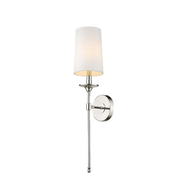 Z-Lite Emily 6" 1-Light Polished Nickel Wall Sconce With White Fabric Shade Budget