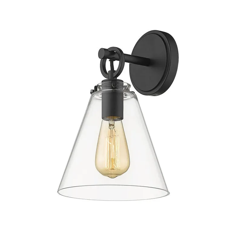 Fast Shipping Z-Lite Harper 8" 1-Light Matte Black Wall Sconce With Clear Glass Shade