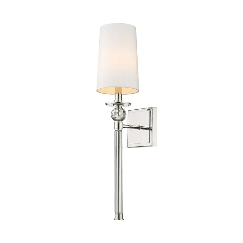 Premium Z-Lite Mia 6" 1-Light Polished Nickel Wall Sconce With White Fabric Shade