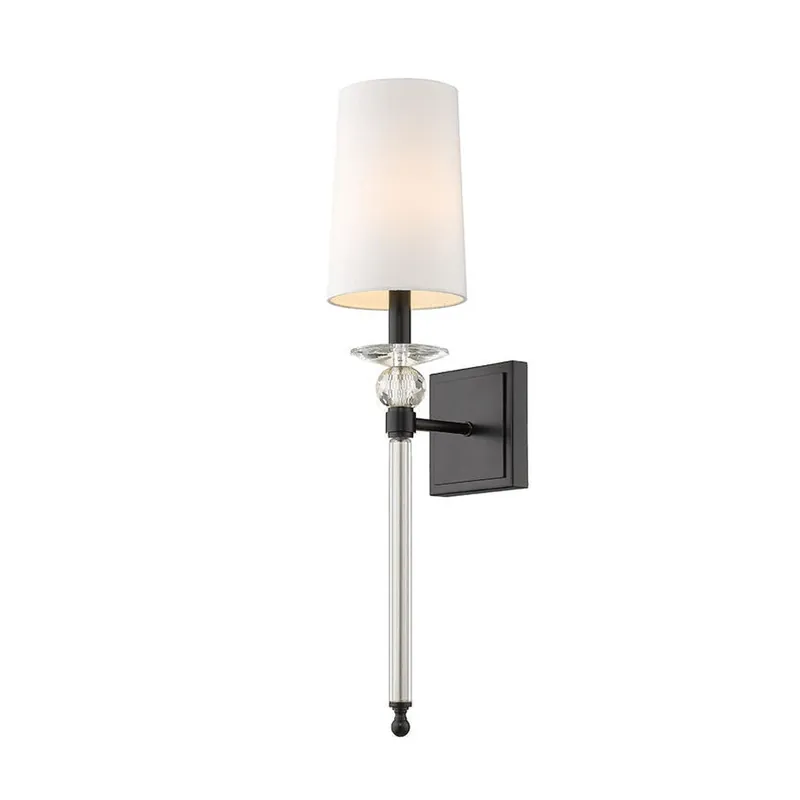Free Shipping Z-Lite Ava 6" 1-Light Matte Black Wall Sconce With White Fabric Shade