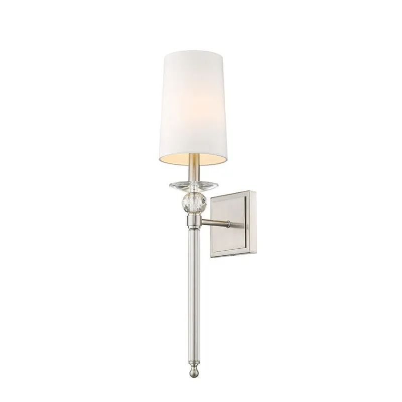 Get Yours Z-Lite Ava 6" 1-Light Brushed Nickel Wall Sconce With White Fabric Shade