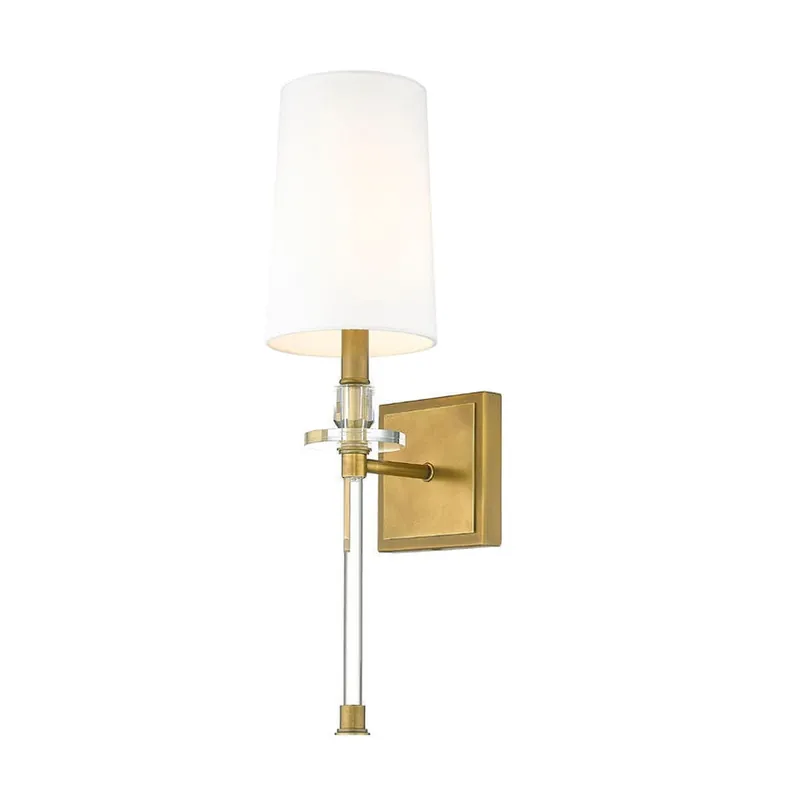 Limited Edition Z-Lite Sophia 6" 1-Light Rubbed Brass Wall Sconce With White Fabric Shade