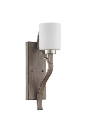 Limited Offer Craftmade Jasmine 5" x 17" 1-Light Polished Nickel and Weathered Fir Wall Sconce With White Frosted Glass Shade