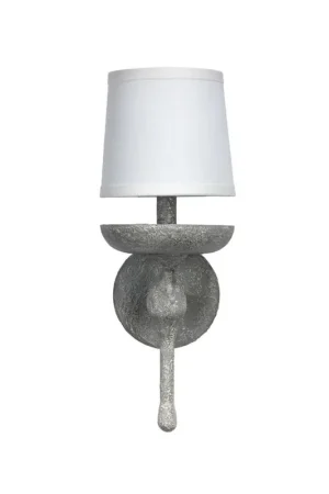 Buy Today Jamie Young Concord 6" x 16" 1-Light Gray Plaster Wall Sconce With White Linen Tapered Shade