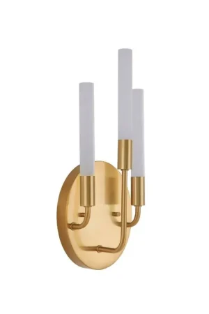 In Demand Craftmade Valdi 6" x 15" 3-Light Satin Brass LED Wall Sconce With White Opal Glass Shades