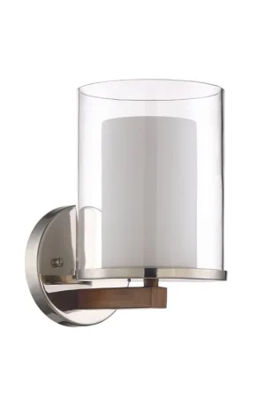 Cheap Craftmade Lark 6" x 9" 1-Light Polished Nickel and Whiskey Barrel Wall Sconce With Clear Outer and White Frosted Inner Glass Shades