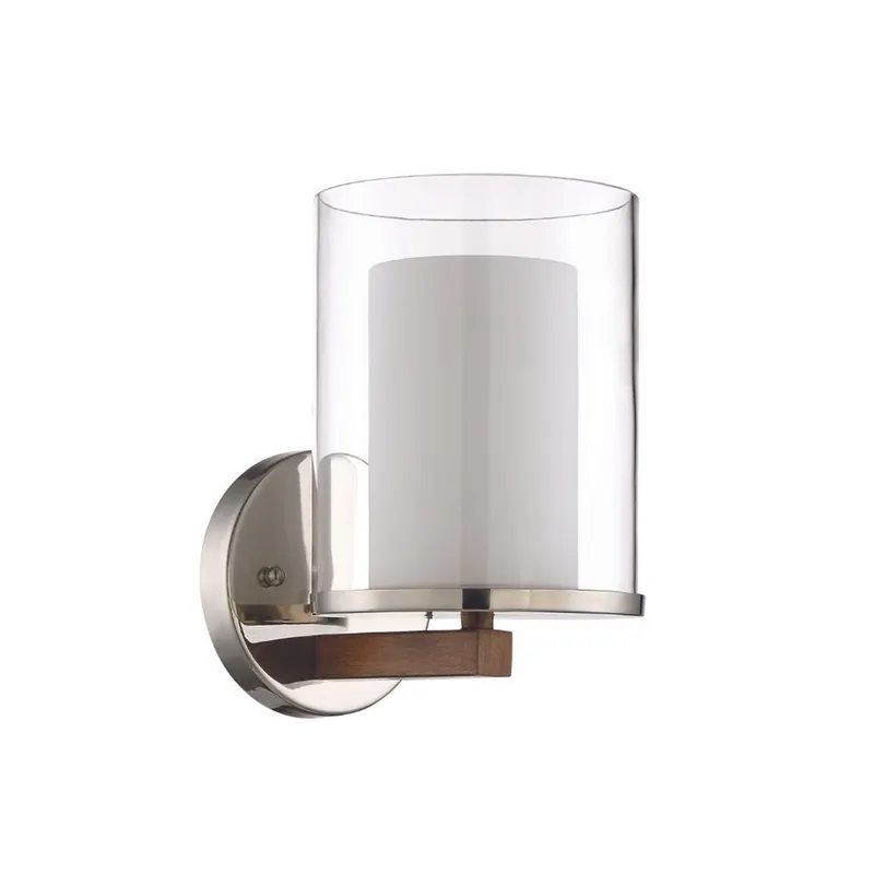 Cheap Craftmade Lark 6" x 9" 1-Light Polished Nickel and Whiskey Barrel Wall Sconce With Clear Outer and White Frosted Inner Glass Shades