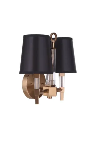 Craftmade Tarryn 12" x 12" 2-Light Satin Brass Wall Sconce With Black and Soft Gold Fabric Shades Buy Online