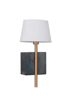 Craftmade Parker 7" x 15" 1-Light Fired Steel and Satin Brass Wall Sconce With White Linen Fabric Shade Markdown