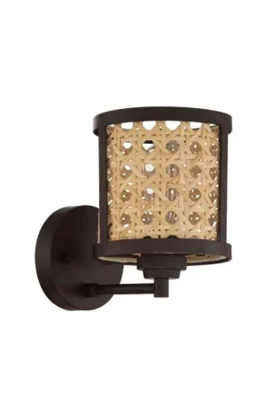 Final Sale Craftmade Malaya 6" x 9" 1-Light Aged Brushed Bronze Wall Sconce With Woven Rattan Shade