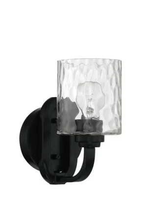 Reduced Price Craftmade Collins 5" x 9" 1-Light Flat Black Wall Sconce With Clear Hammered Glass Shade