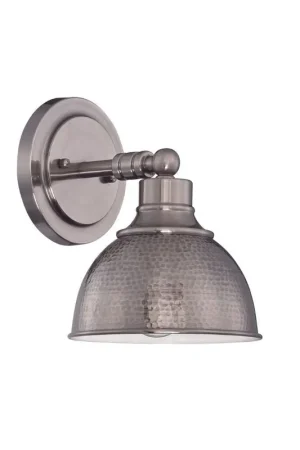 Shop Now Craftmade Timarron 8" x 10" 1-Light Antique Nickel Wall Sconce With Hammered Metal Shade