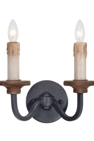 Handmade Craftmade Ashwood 12" x 10" 2-Light Textured Black Candle-Style Wall Sconce