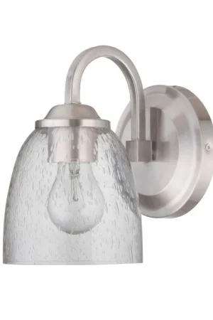 Craftmade Serene 6" x 9" 1-Light Brushed Polished Nickel Wall Sconce With Clear Seeded Glass Shade Price Cut