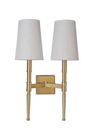 Handmade Craftmade Ella 13" x 20" 2-Light Satin Brass Wall Sconce With White Linen Shade