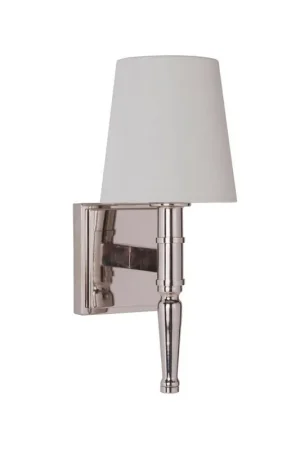 Craftmade Ella 5" x 12" 1-Light Polished Nickel Wall Sconce With White Linen Shade Super Sale