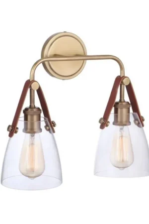 Must Have Craftmade Hagen 6" x 14" 2-Light Vintage Brass Wall Sconce With Clear Glass Shades